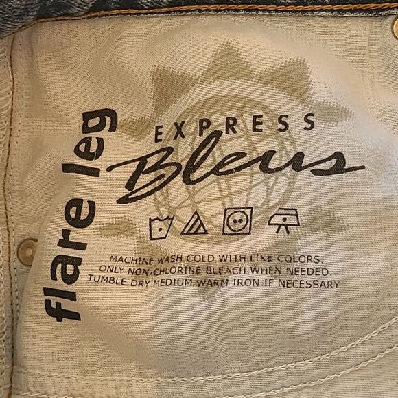 90s Express Bleus High Rise Medium wash Blue Flare Wide Leg Jeans Size 11/12 - Picture 12 of 14